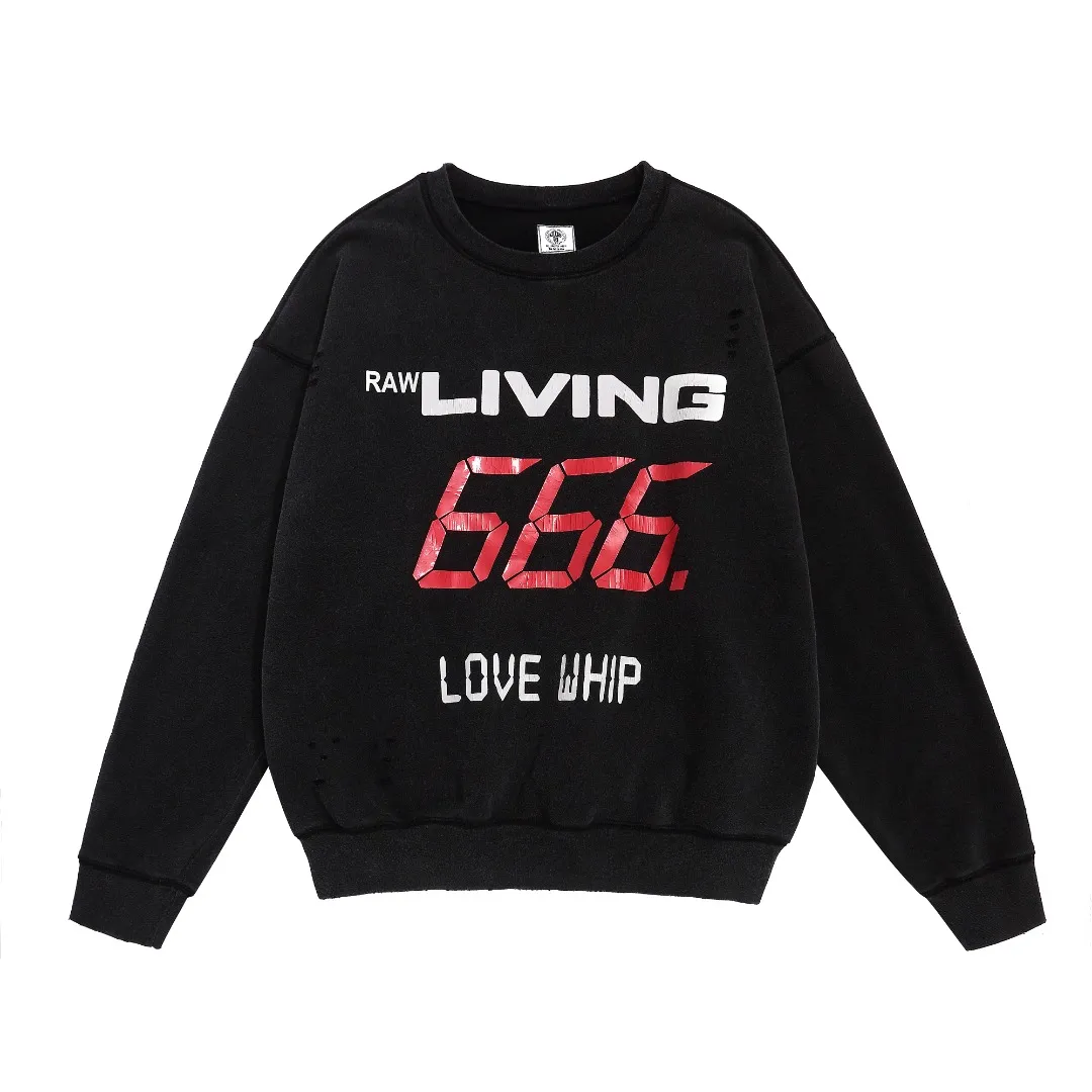 SAINT MICHAEL Retro Washed, Distressed Heavyweight Round Neck Plus Velvet Loose Pullover Sweatshirt Long Sleeves Fabric: 420g Style Number: SM601 Size: S-M-L-XL Color: Black Price: P198